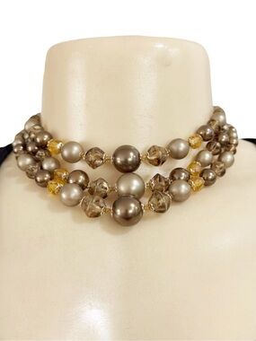 Japan Faux Pearl Multi-Strand Beaded Choker Necklace
